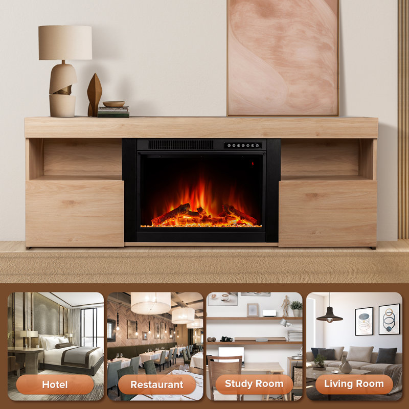 Pecan Wood 60'' TV Stand with Electric Fireplace