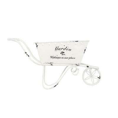 7 - Inch Tall, White Distressed, Wheelbarrow Planter, Scissors, Small Items, Shelving Decorations,