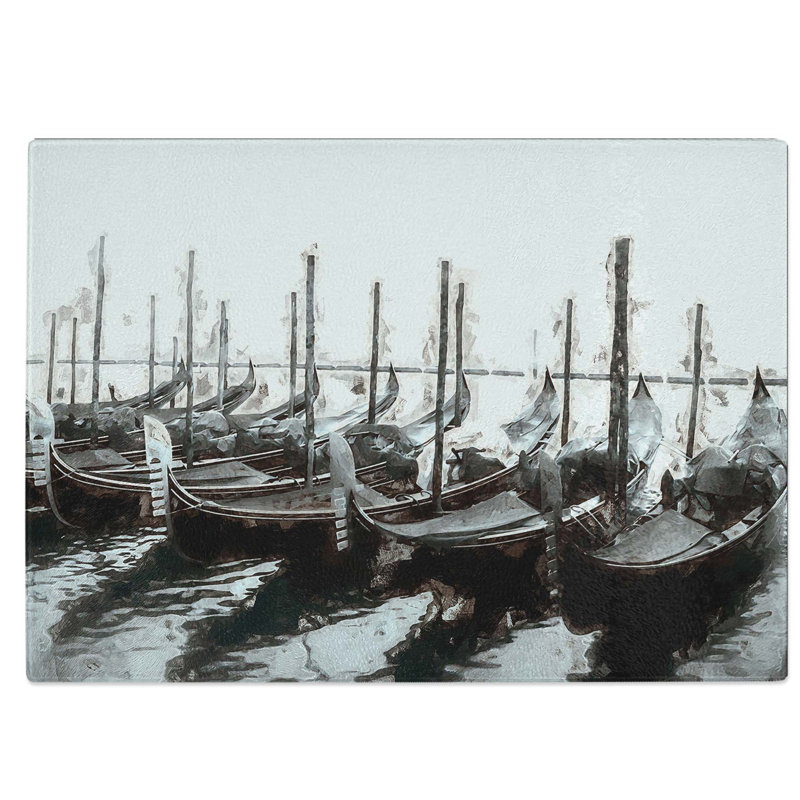 Tempered Glass Docked Gondolas in Venice Italy Chopping Board, 28.5 cm W x 20 cm L