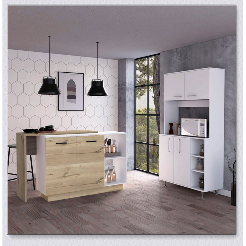 Dorchester 6-Shelf 6-Door 2-Piece Kitchen Set with Light Oak Finish, Maximizing Storage and Prep Space
