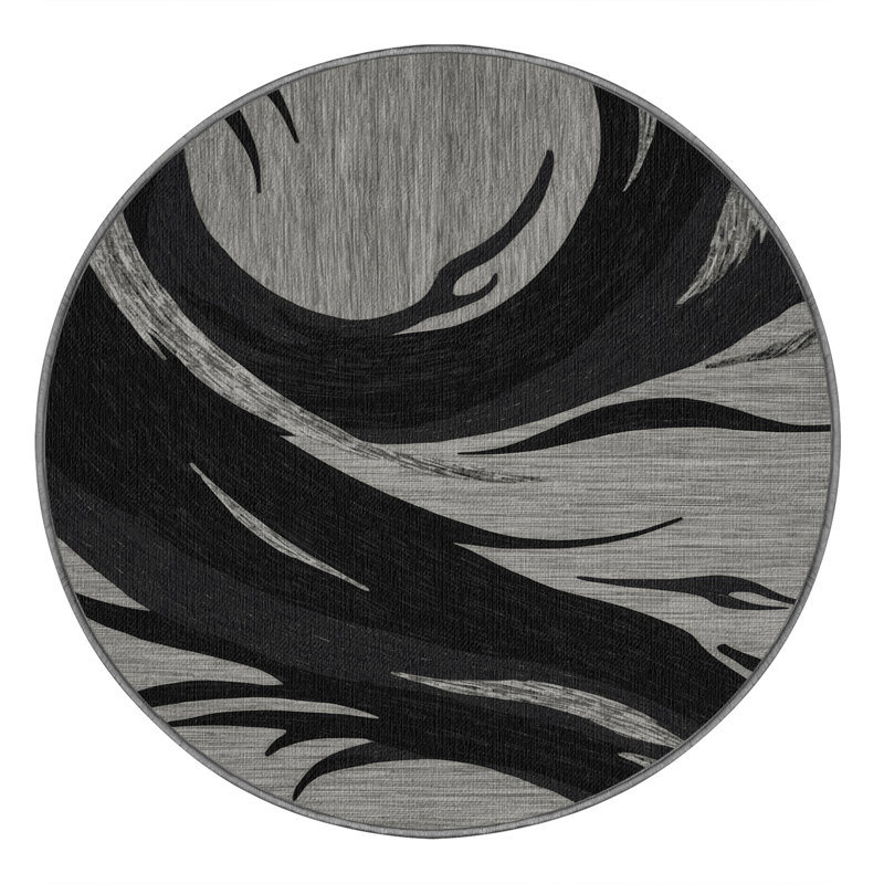  Tapis hawaïen noir lavable volcanique, Rond 3 pi
