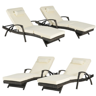 Outdoor Wicker Reclining Chair with Cushions, Reclining Lounge Chairs for Lawn, Beach, Pool