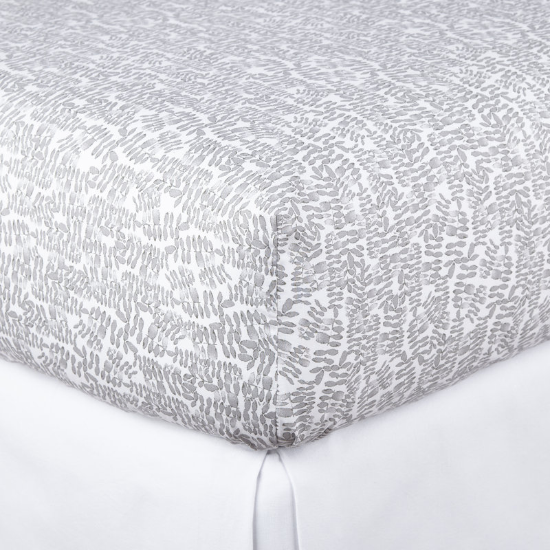 Fern 200 Thread Count Geometric 100% Cotton Percale Fitted Sheet, Olive, Queen Fitted Sheet