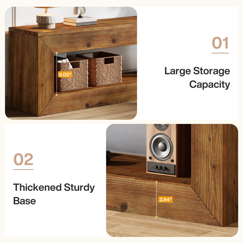 Meuble télé 47 po en bois massif pour téléviseurs 32/43/55 po, Marron foncé