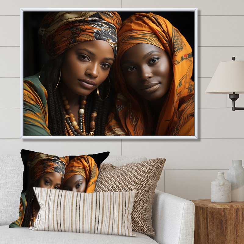 World Cultures Sœurs II sur toile, H 30 po x l 40 po x P 1,5 po, Cadre flottant blanc