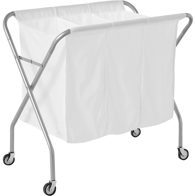 Silver Collapsible Steel Frame Laundry Sorter with Wheels