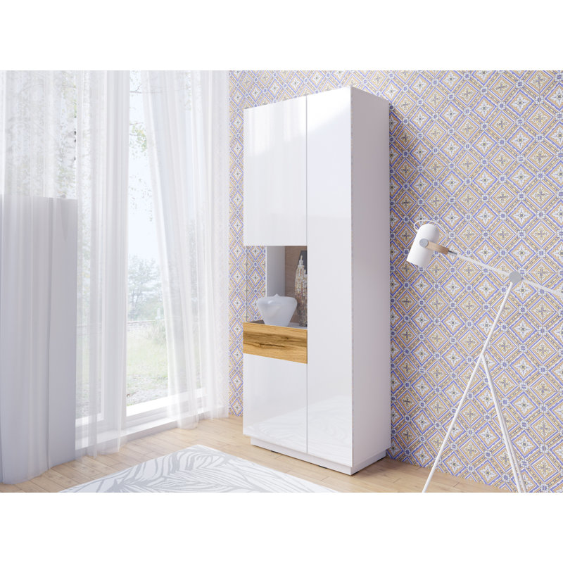 Holst Display Cabinet, White Gloss / Wotan Oak, Left