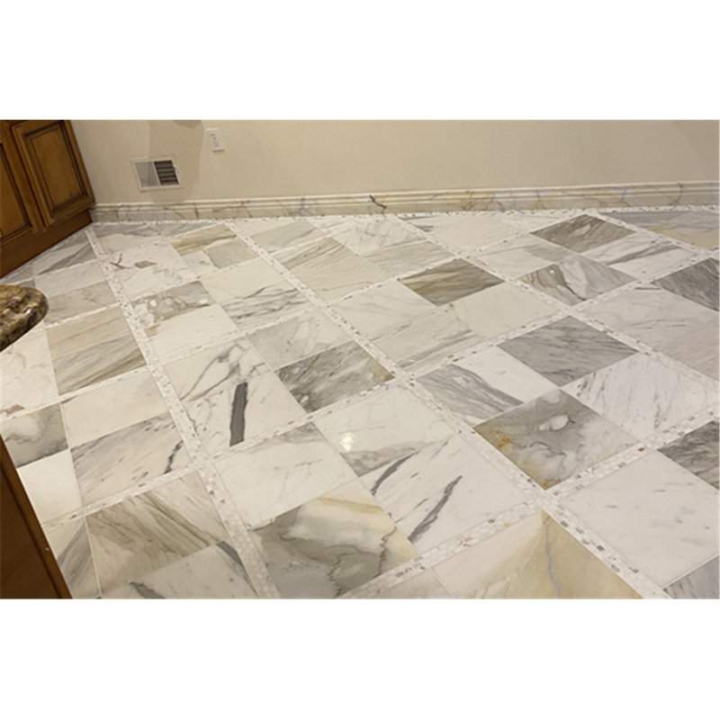 Calacatta 12" x 4" Marble Mosaic Tile, White/Gray