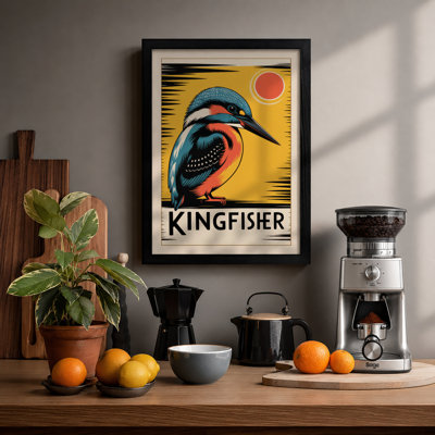 Kingfisher Sun Art Deco - Framed Print