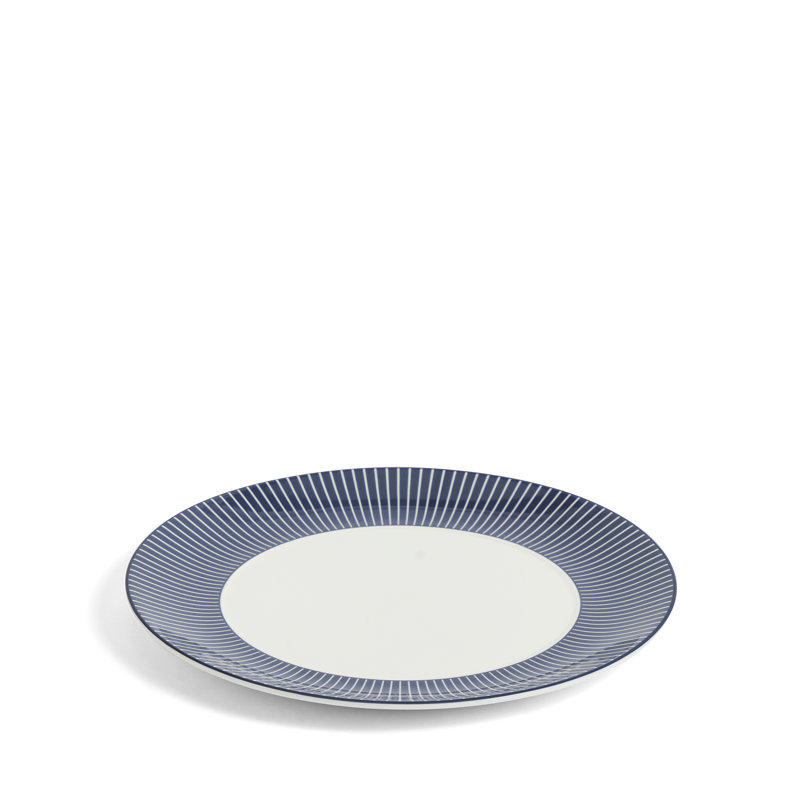 Wedgwood Gio Blue Plate 9.3in Pinstripe, Dark Blue/White