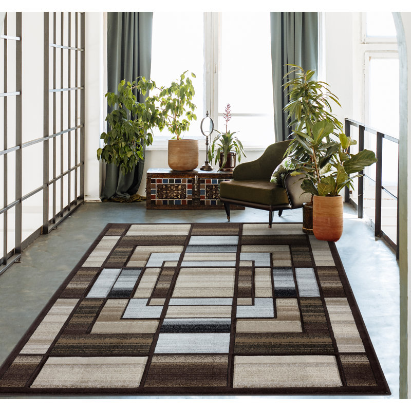 Adonia Geometric Brown/Gray Area Rug, Rectangle 5'2" x 7'5"