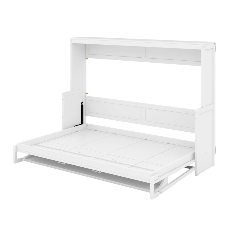 Lit escamotable double avec élévateur hydraulique, Double, Blanc