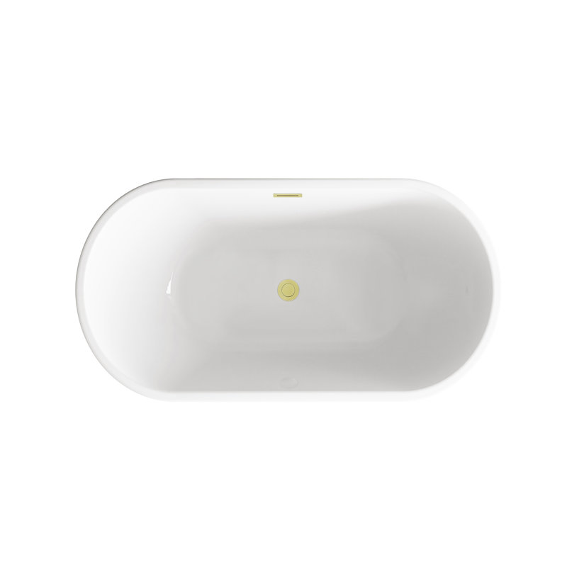 Elegant Glossy White Acrylic Bathtub with Brushed Gold Trim