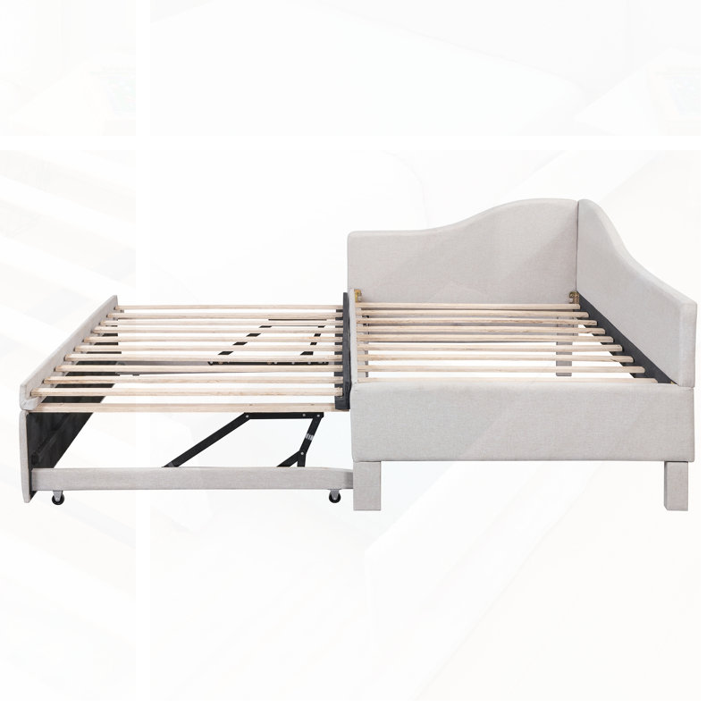 Lit de jour simple en L rembourré en forme de L avec lit gigogne escamotable, pour les chambres multifonctionnelles et les chambres d'amis