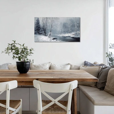  Art mural de Noël scène d'hiver, impression de toile paysage de rivière enneigée, image de forêt givrée, décoration murale pour le salon, la chambre à coucher, décoration des Fêtes, 40 po x 20 po