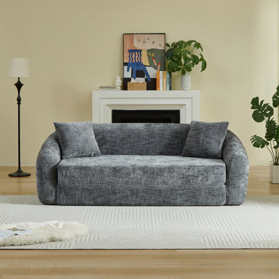 Canapé inclinable incurvé convertible, canapé-lit 2 en 1 escamotable avec base escamotable et assise profonde, fauteuil inclinable en chenille à deux places avec deux coussins, aucun assemblage requis