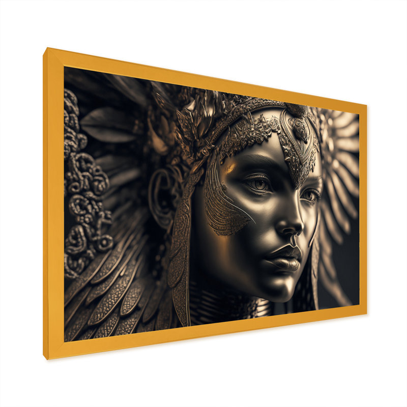 Femme bohémienne coiffe traditionnelle rétro or II - reproduction sur toile, H 34 po x l 44 po x P 1,5 po