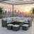 7 Piece  Wicker Outdoor Dining Set,  9-Seat  Outdoor Sectional Gray Cushions Sofa With Ottomans & Dining Table For Porch Backyard Garden-344764755