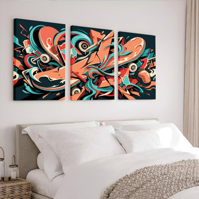 Abstract Graffiti Art Canvas Wrapped Wall Art Oil Painting Print Set Of 3 For Living Room Bedroom Home Decor