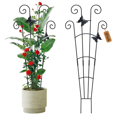 Lot de 2 treillis de 76 cm de haut pour plantes grimpantes en pot d'intérieur, treillis de jardin extensible en métal pour plantes grimpantes