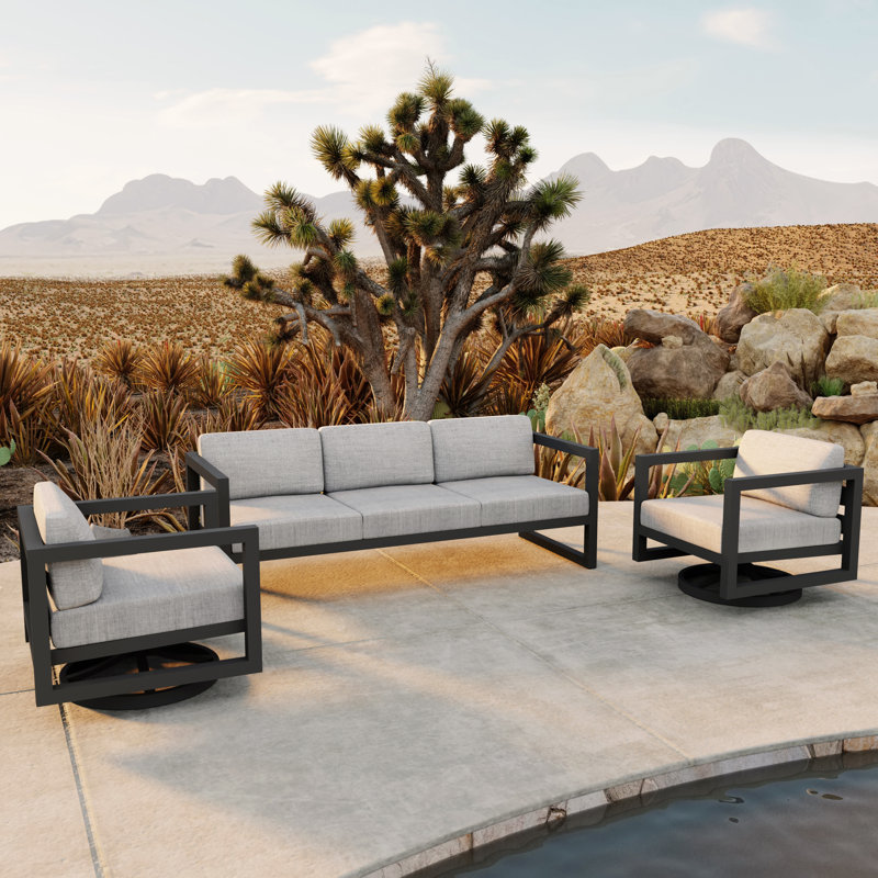 Ensemble de canapé avec pivot 3 pièces Rugiatu, Ardoise, Argent coulé Sunbrella®