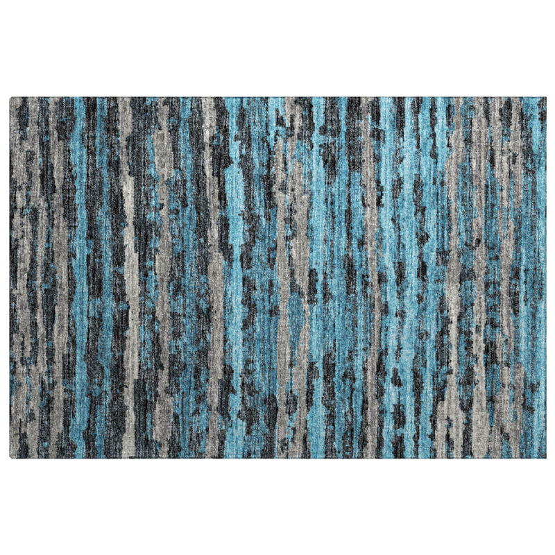 Tapis à rayures cassées de qualité supérieure lavable à la machine Dream Shag ADS75, Paon, 2 pi 6 po x 3 pi 10 po
