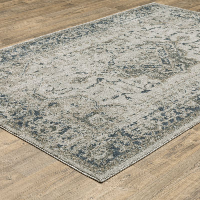 Tapis gris / bleu Abry, Rectangle 5 pi 3 po x 7 pi 6 po