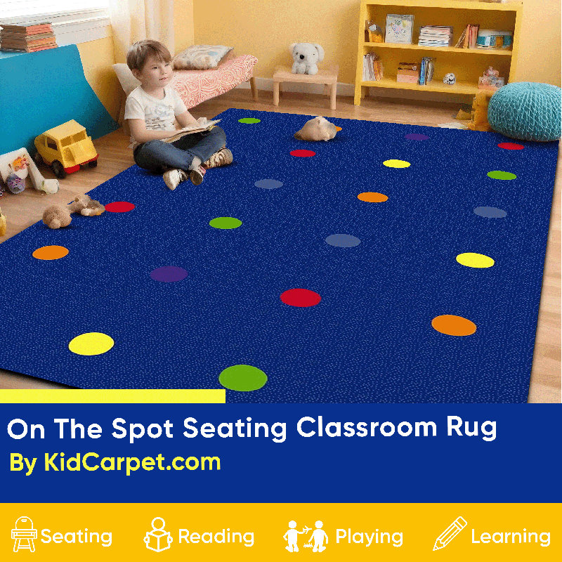 KidCarpet On The Spot Seating Classroom Rug, 4' x 6' Rectangle, Multi on Blue Educational Rug for Home or School Learning Area | Area Rug for Kids