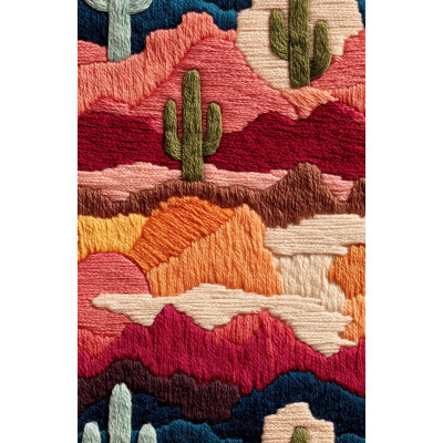 Desert Cactus Peel And Stick Wallpaper Embroidered Mural Colourful Wall Decor