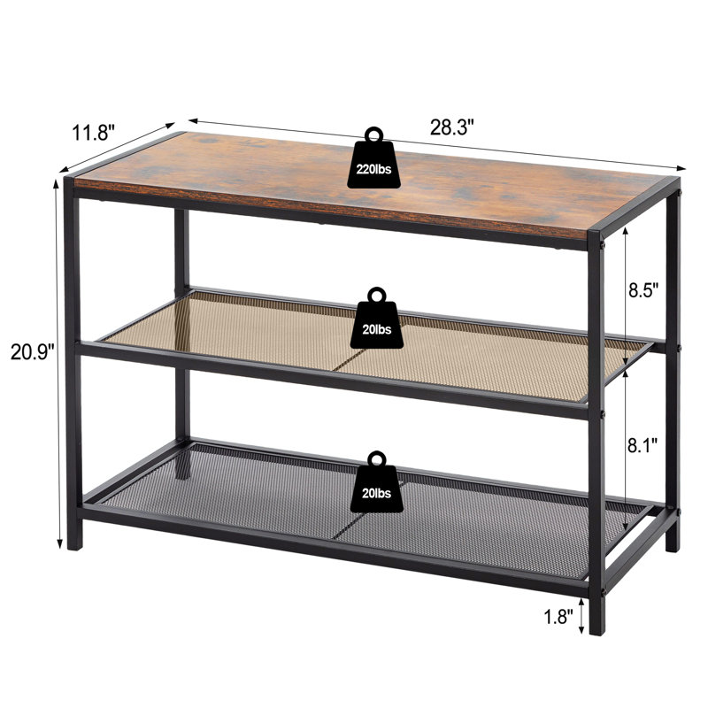 Banc à chaussures, étagère à chaussures à 3 niveaux, banc de rangement de rangement pour chaussures d'entrée avec tablettes en filet, 30 po