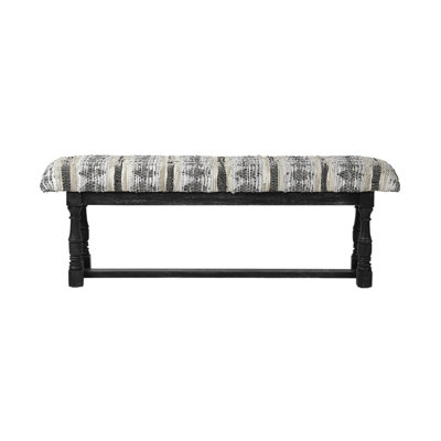Gracie Mills 15-Inch Off White and Black Faux Leather Upholstered Bench