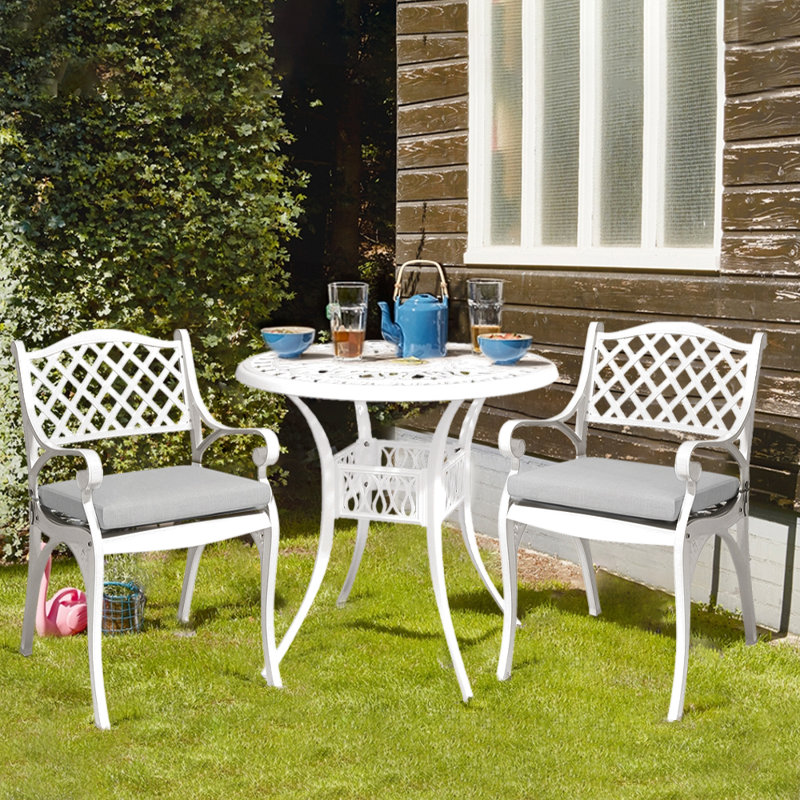 Canndale Patio Dining Set Umbrella Hole Included Round Table with Cushions Included, White, 2
