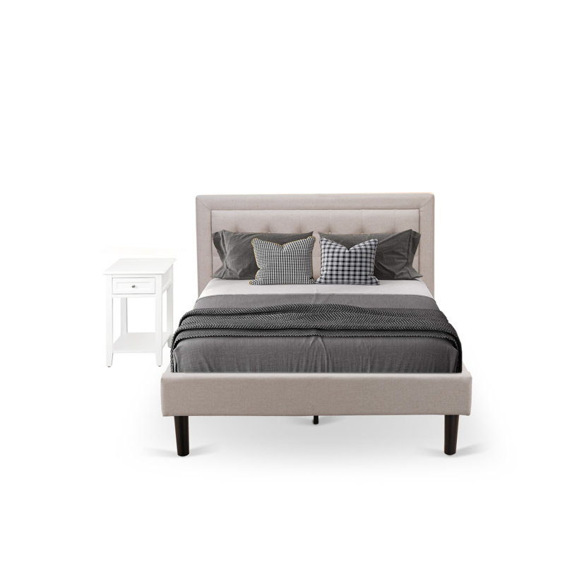 Ensemble de meubles de chambre à coucher 2 pièces Fannin avec 1 lit double et une table de chevet - Tissu de lin beige brume