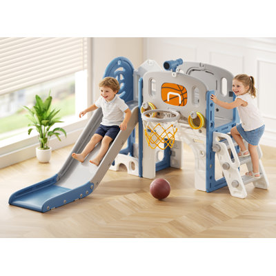 8 In 1 Toddler Slide Set, Kids Slide With Climber And Basketball Hoop, Indoor Outdoor Playset