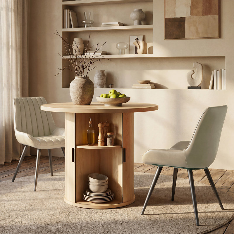 Ensemble de table de salle à manger 31,5 "/ 47" en bois avec tablette de rangement semi-ouverte, comprenant 2 à 4 chaises rembourrées en tissu
