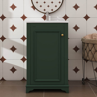 Ensemble de meuble-lavabo simple 20 po avec porte réglable à fermeture en douceur et étagère réglable en bois et lavabo en céramique