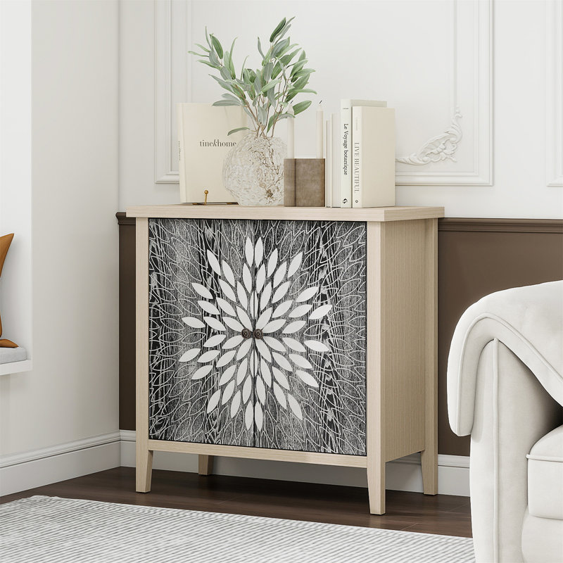 Armoire de rangement sculptée à 2 portes avec tablette réglable, Noir/naturel