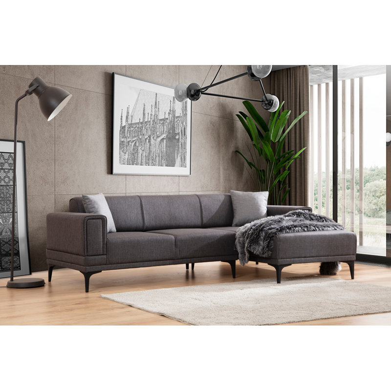 Élégant canapé-lit d'angle, tissu gris foncé, 98,4 x 55,1 x 30,3 pouces | Structure en bois de hêtre et en carton, 100% polyester, mécanisme de dossier pivotant | Siège confortable en mousse, parfait pour les petits espaces et les salons modernes