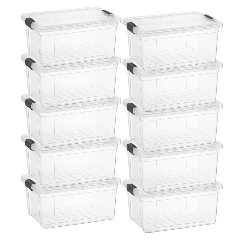  Boîtes de rangement transparentes avec couvercles, bacs de rangement en plastique de 11 pintes pour l'organisation, caisses empilables, sans BPA, non toxiques, sans odeur, organisateurs pour la maison, le bureau, l'école et le dortoir, paquet de 10