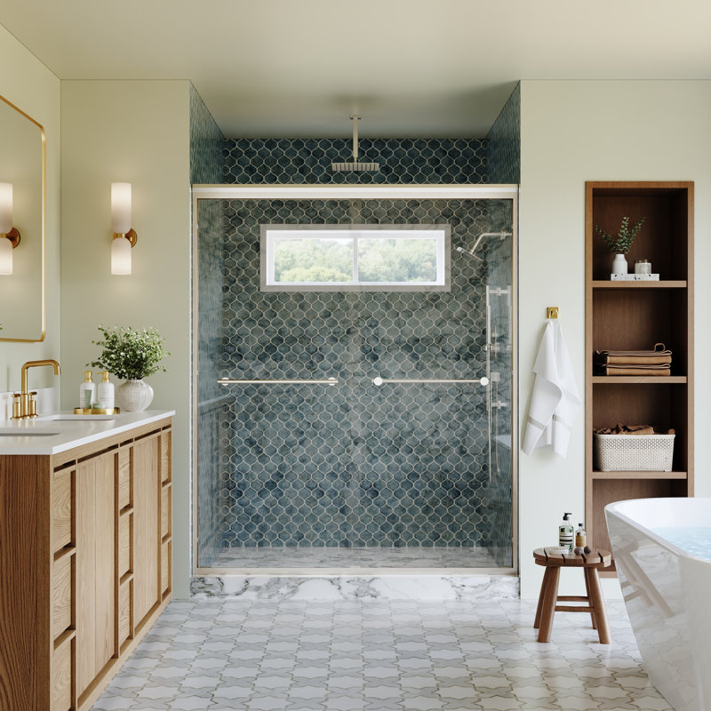 60"x 72" H Framed Sliding Shower Door with  1/4 inch(6mm) Clear Tempered Glass and Dual Handles,Brushed Nickel, Brushed Nicke