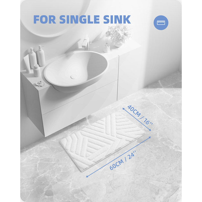 Ibnou Non-Slip Bath Rug, 24" L x 16" W, White