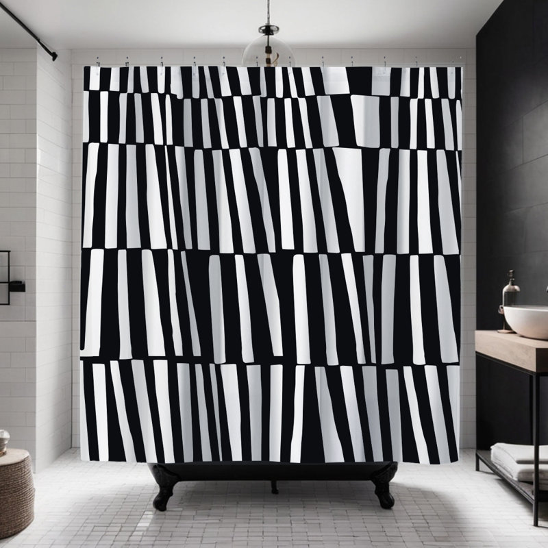 Thora Abstract Mid-Century Shower Curtain, Black