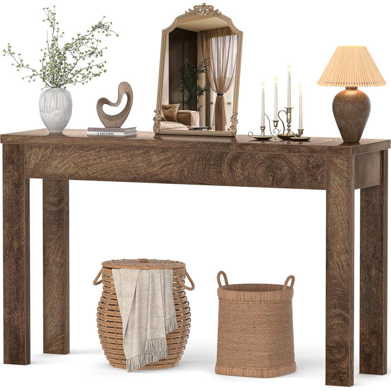Table d'entrée 47 po en bois de style campagnard, tables de canapé étroites et longues derrière le canapé. Chêne craquelé