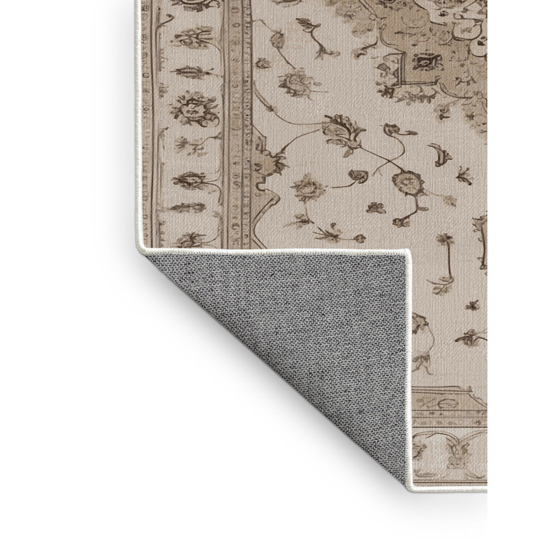 Tapis beige Tabriz lavable à la machine, Carré 3 pi
