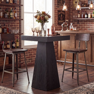 39.96" Height Square Bar Table Small Dining Table With Wood Conical Base