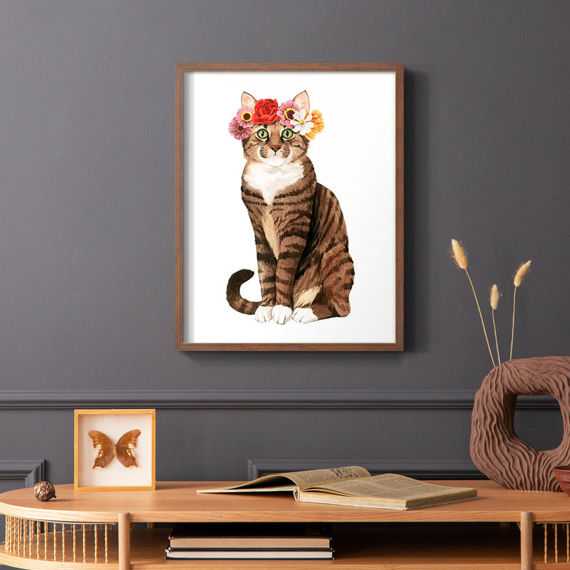 «Flower Crown Cats II», reproduction encadrée - bois massif, Brun, H 20 po x l 16 po