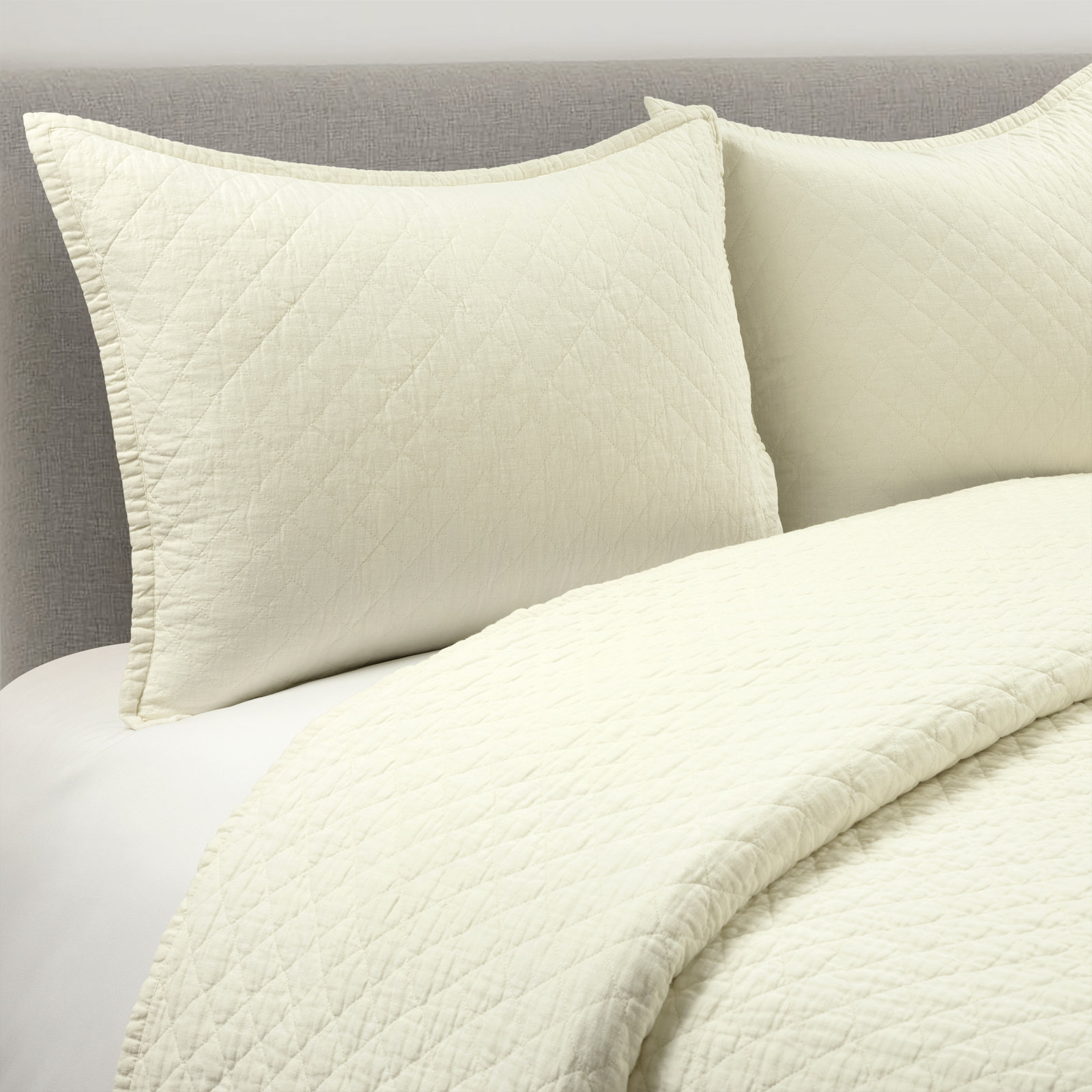 Lush Decor Belgian Flax Linen Blend Quilt Set, Full/Queen Quilt + 2 Shams, Ivory