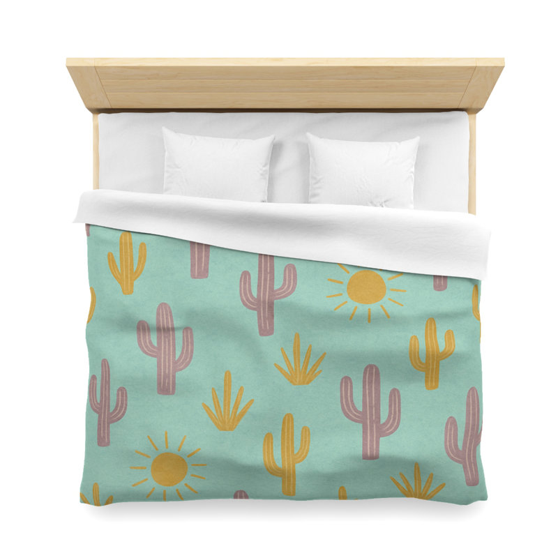 Microfiber Duvet Cover Boho Style, Design 20, King Duvet Cover, Green/Pink/White