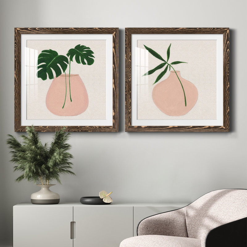 Simple Nature III - Ensemble de 2 peintures, H 24 po x l 48 po x P 1 po, Papier, cadre noyer