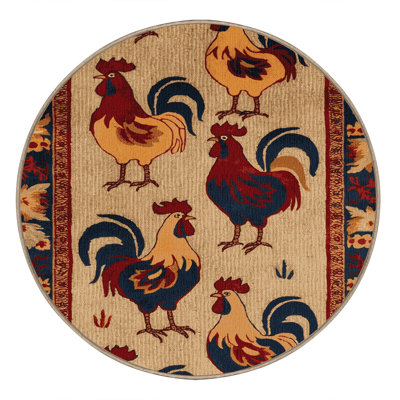 Washable Roosters Farm Area Rug